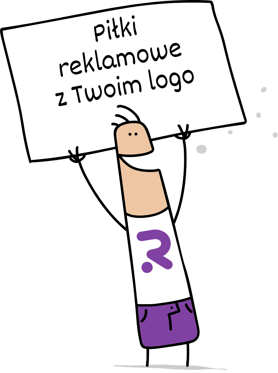 Buddy trzymający napis pilki reklamowe z Twoim logo